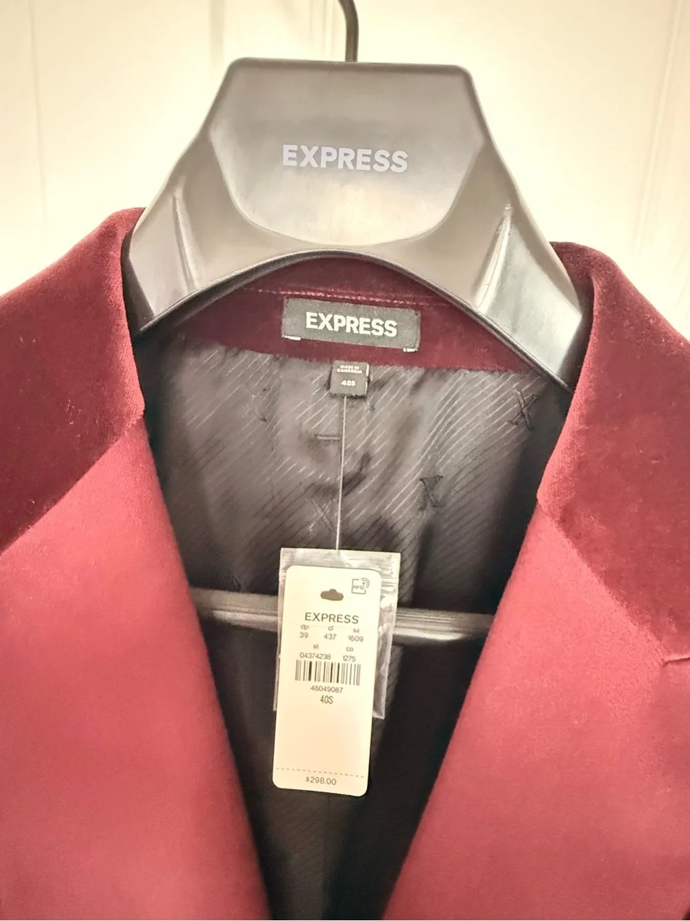 Express Men's Velvet Tuxedo Jacket in Deep Burgundy